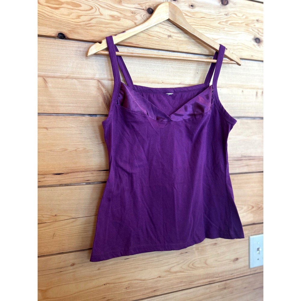 Vintage Tank Top Women Large Deep Purple Square Neck Satin Trim Mixed Media Cami - Picture 3 of 6